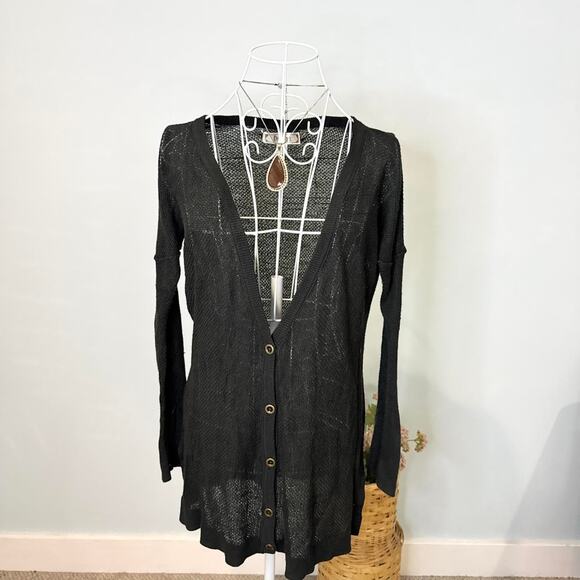 Cute vintage y2k black long sleeve tight knit button up cardigan - Picture 1 of 6